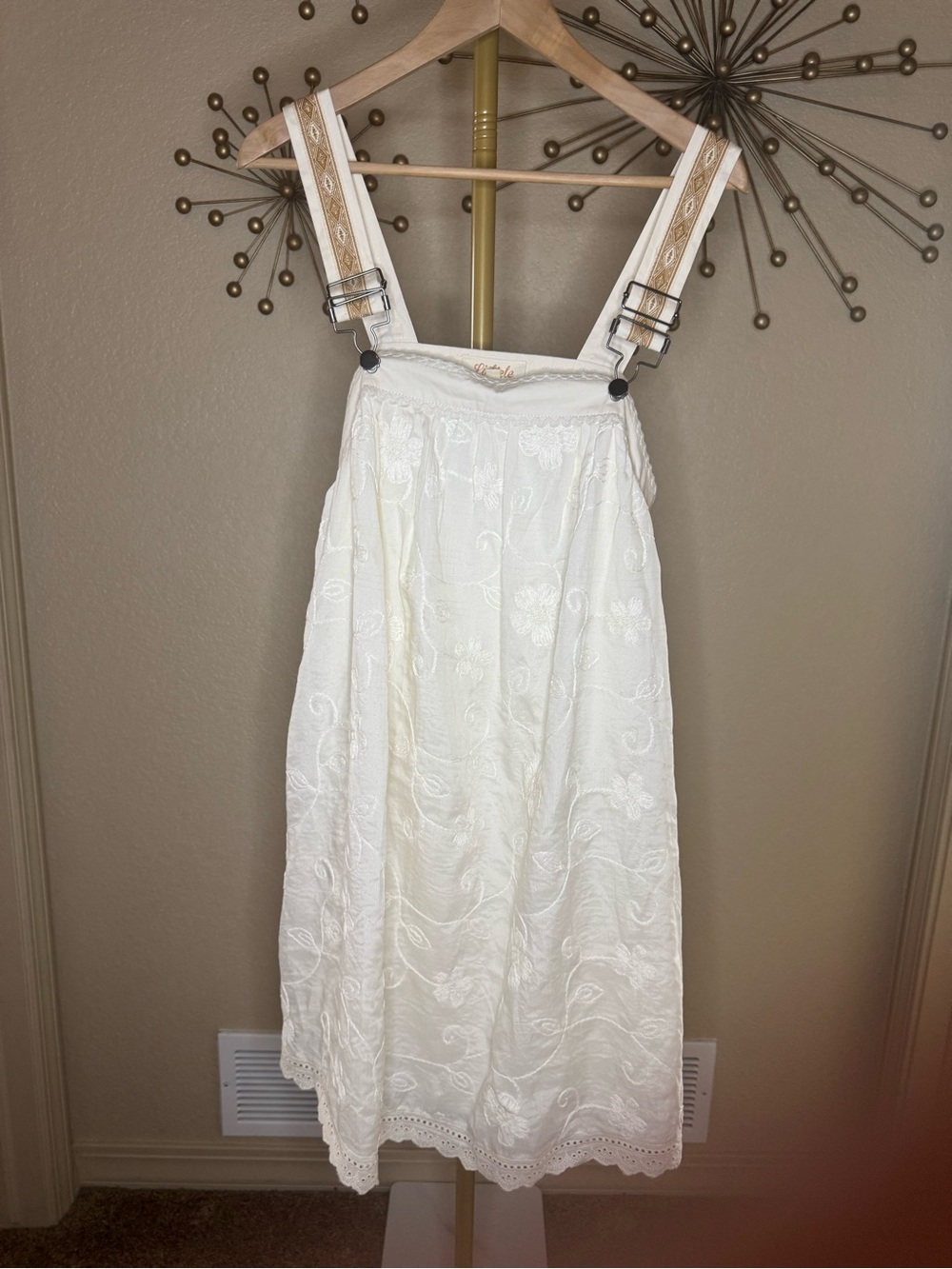 Women's Cream Embroidered overall dress